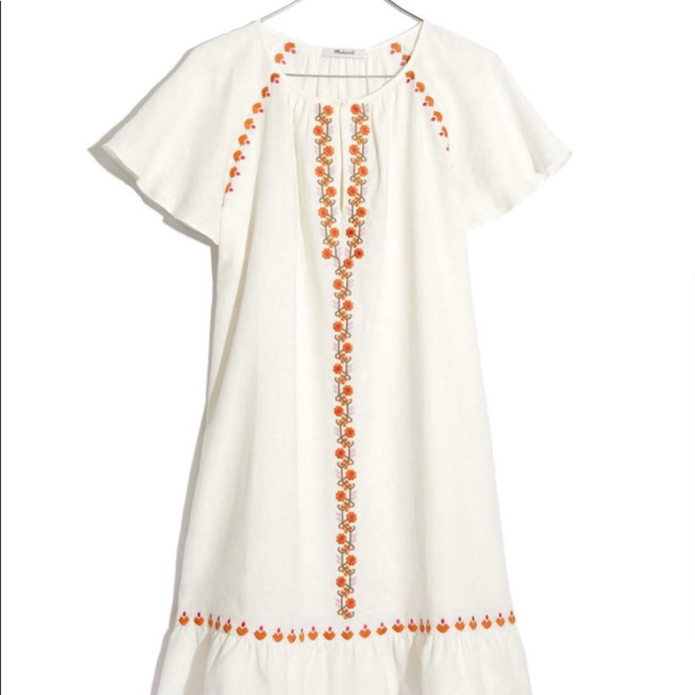 LIKE NEW Madewell Embroidered Ruffle Raglan Linen Blend Minidress, Size S